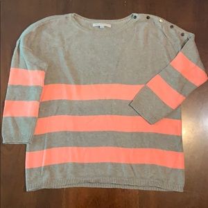 Boxy 3/4 sleeve stripe sweater with button detail